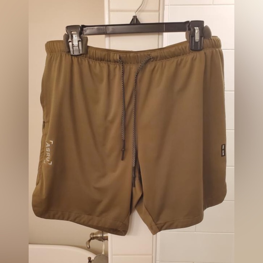 ASRV lightweight running shorts with liner. OD Green. size Large.